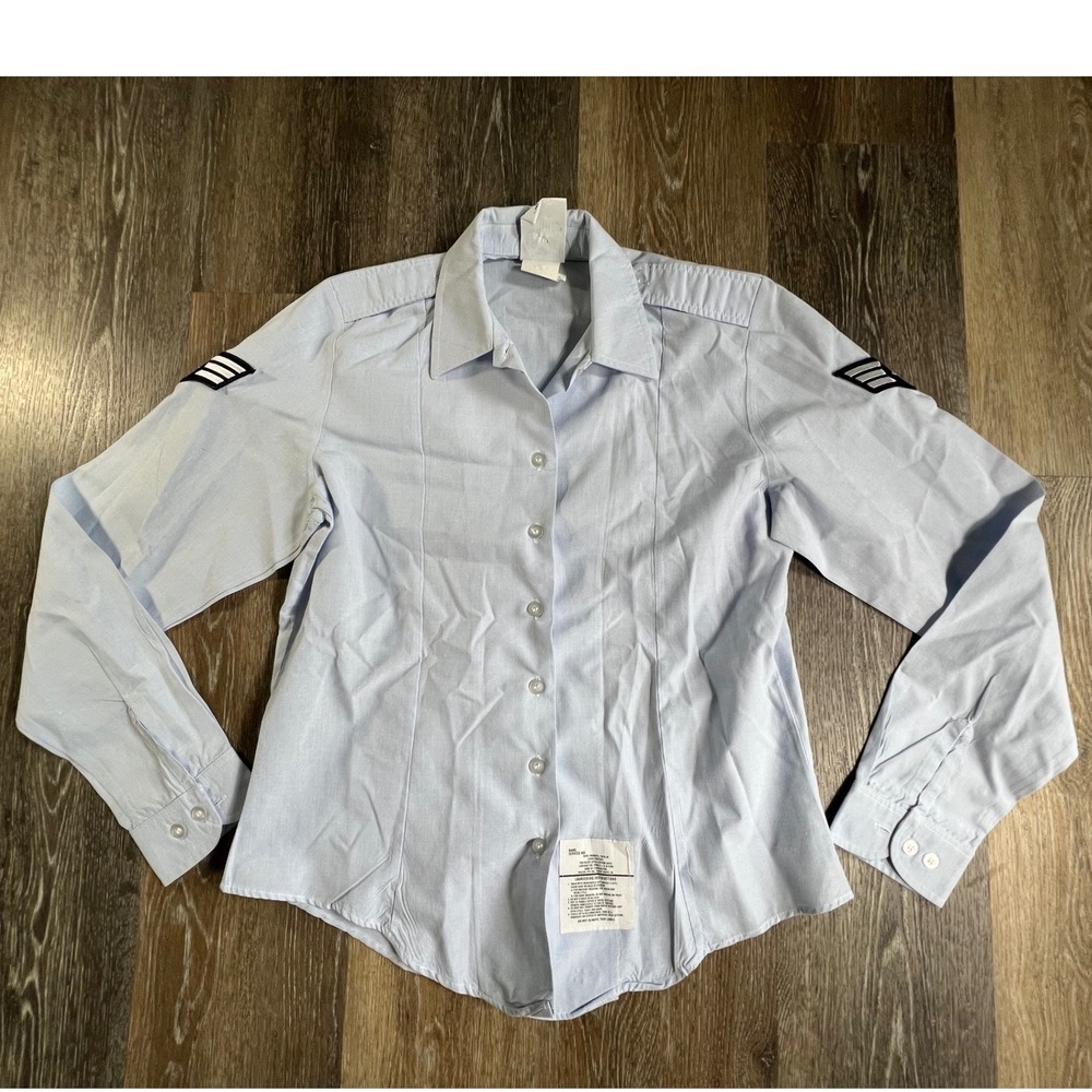 Defense Logistics Agency Military Shirt Womens 10 Long Blue Rank Patches 4230
